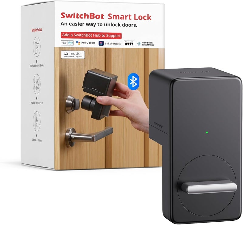 SwitchBot قفل ذكي، قفل إلكتروني بموصل بلوتوث بدون مفتاح للدخول إلى الباب الأمامي، متوافق مع جسر WiFi (يتم بيعه بشكل منفصل)، يناسب ما لديك من إيجارات Airbnb للعطلات - Image 1